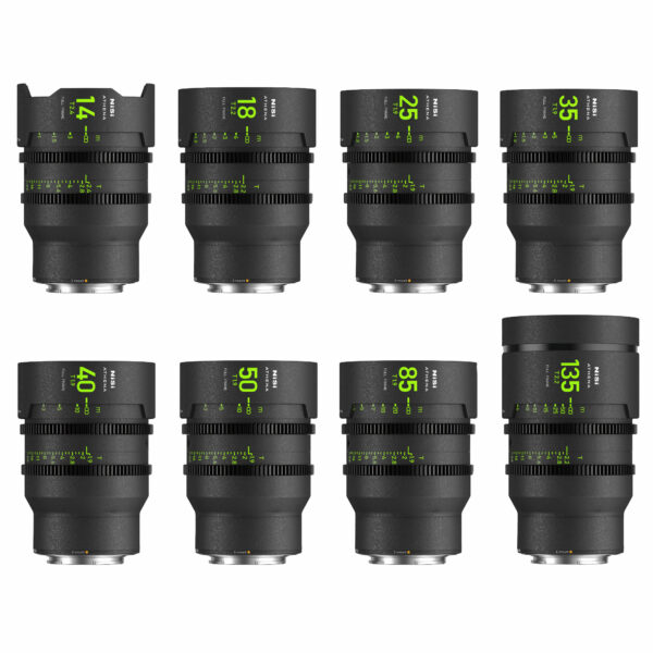 NiSi ATHENA PRIME Full Frame Cinema Lens MASTER Kit with 8 Lenses 14mm T2.4, 18mm T2.2, 25mm T1.9, 35mm T1.9, 40mm T1.9, 50mm T1.9, 85mm T1.9, 135mm T2.2 + Hard Case (E Mount | No Drop In Filter) E Mount | NiSi Filters New Zealand |