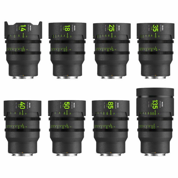 NiSi ATHENA PRIME Full Frame Cinema Lens MASTER Kit with 8 Lenses 14mm T2.4, 18mm T2.2 , 25mm T1.9, 35mm T1.9, 40mm T1.9, 50mm T1.9, 85mm T1.9, 135 T2.2 + Hard Case (G Mount | No Drop In Filter) G Mount | NiSi Filters New Zealand |