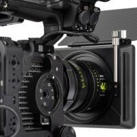 NiSi JetMag Pro Matte Box with Carbon Fiber Top Flag clamped onto a NiSi ATHENA cinema lens